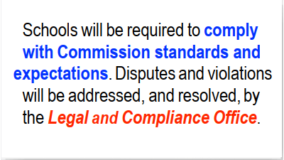 Schools will comply to Commission standards