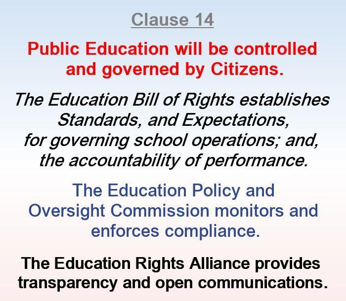 Public Education will be controlled and governed by Citizens.